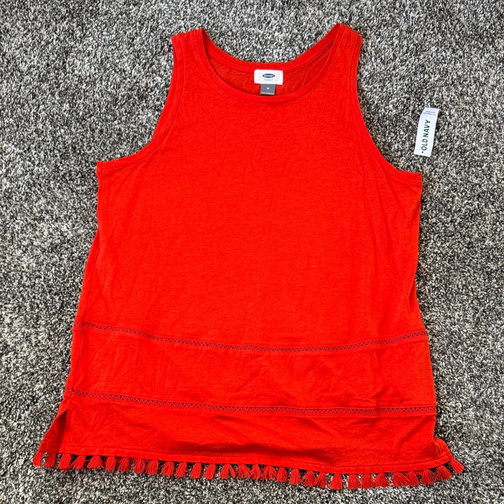 Old Navy Bright OrangeTassel Hem Sleeveless Top